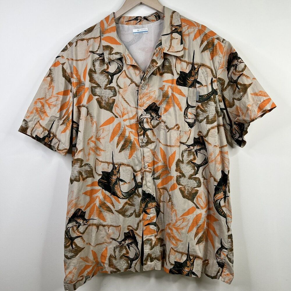 Columbia PFG Mens Sward-fish Vented Short Sleeve Fishing Shirt Orange 2XL